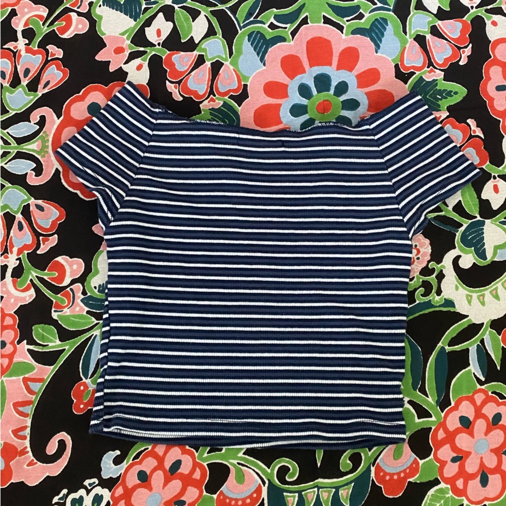 Brandy Melville Navy and White Striped Tee